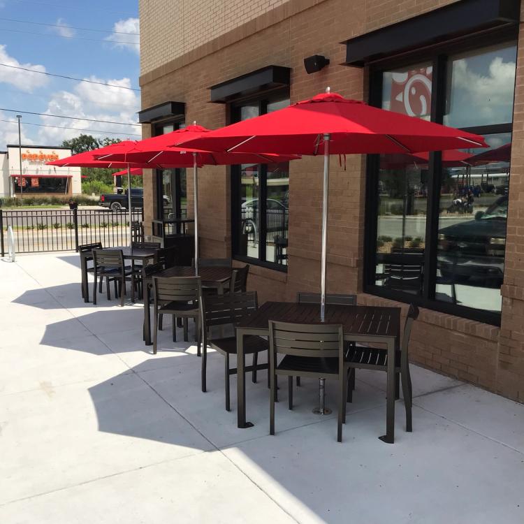 Patio seating at Chick-fil-A in Houma, LA.