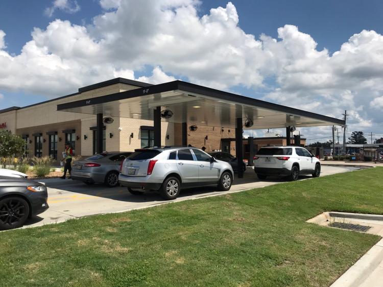 Exterior of the Chick-fil-A restaurant drive thru line in Houma, LA.