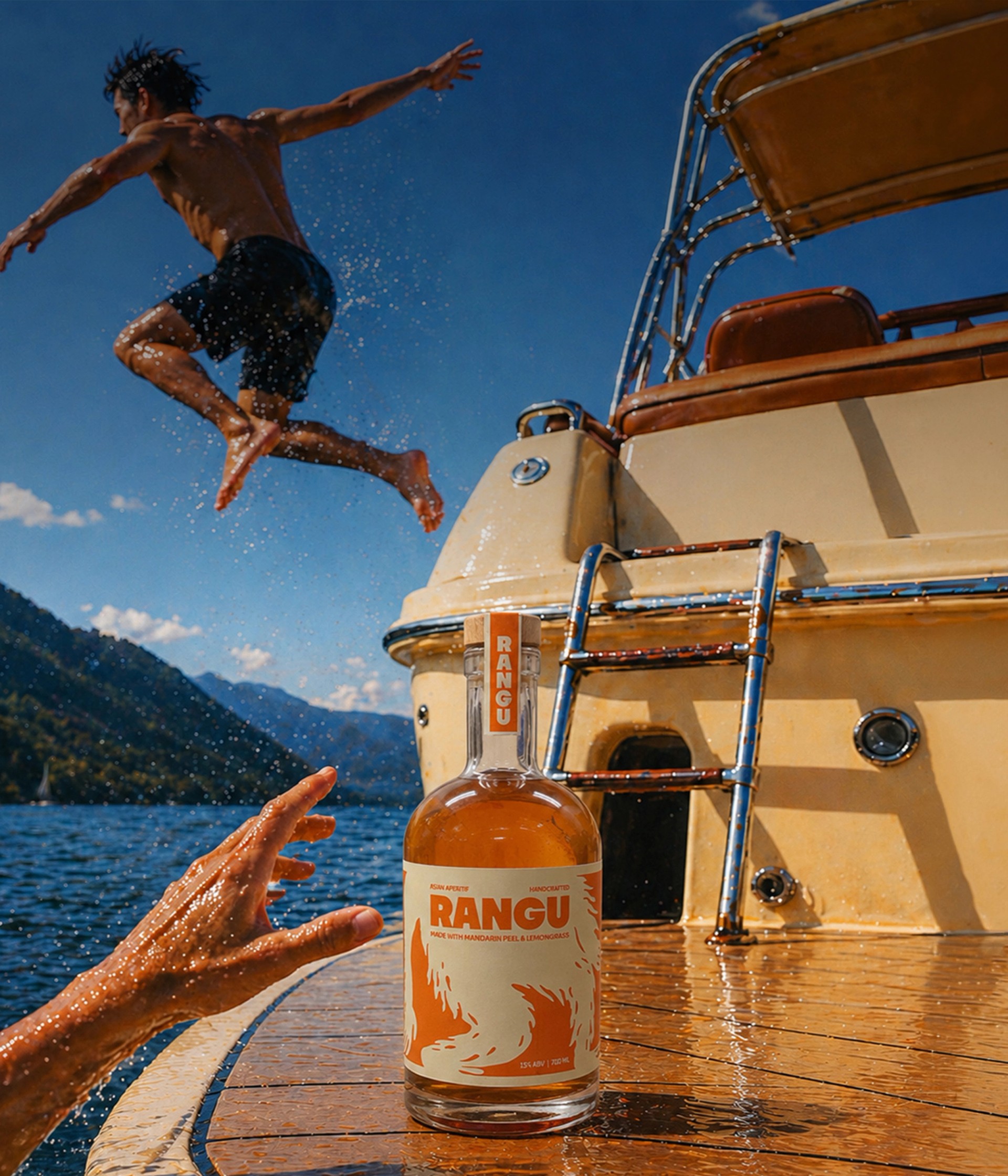 Rangu bottle aboard a boat by the sea in daylight
