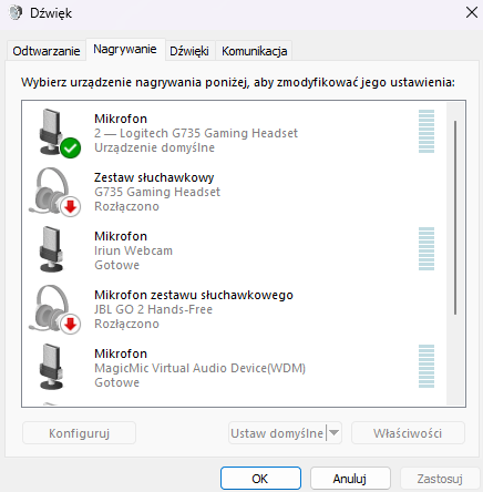 Zakładka nagrywanie