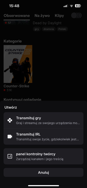 Streamowanie z telefonu Twitch
