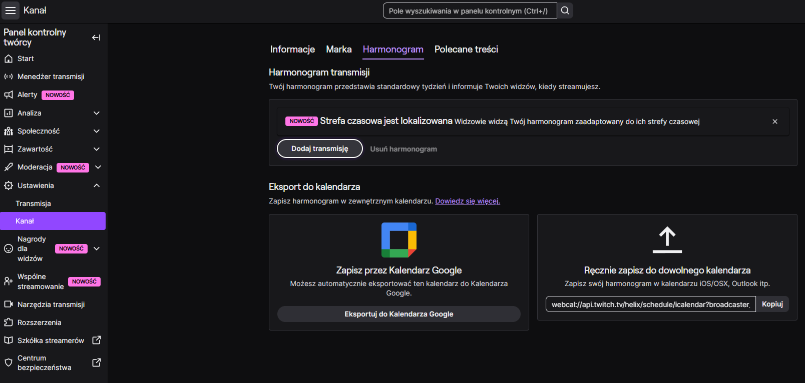 Panel kontrolny twórcy