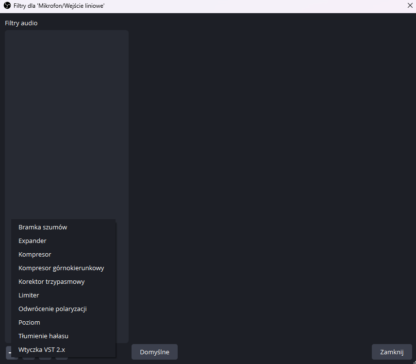 Filtry mikrofonu OBS