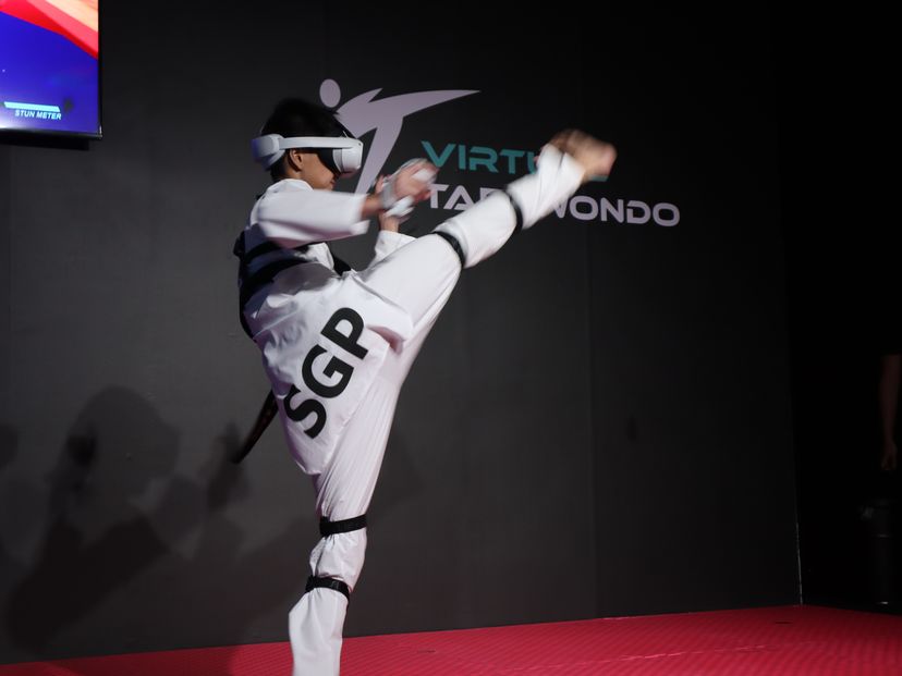 Athelete doing a high kick