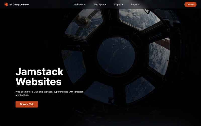 A screenshot of the website's hero section includes a view of the earth from a space station window