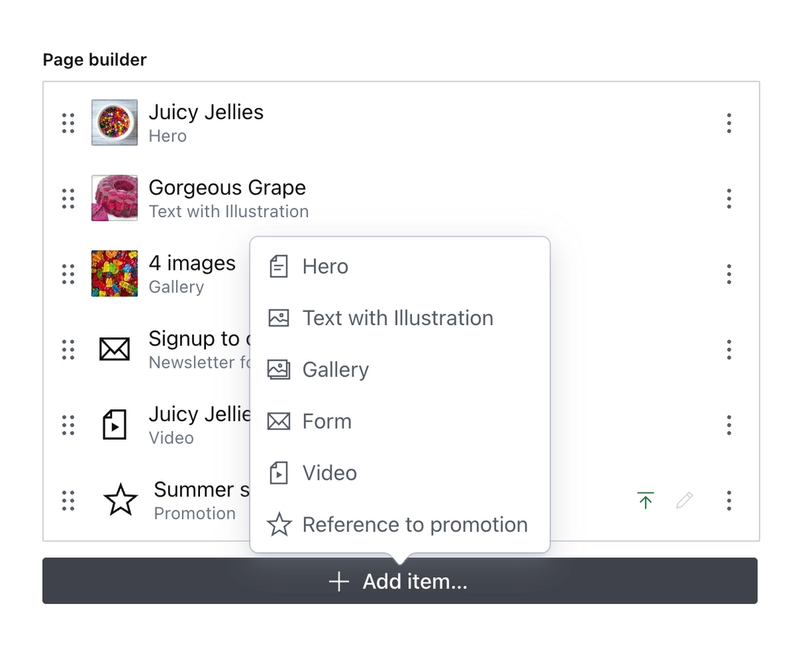 Page builder array with customised object previews