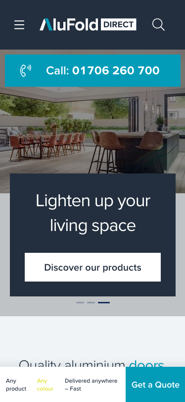 Image of the alufolddirect.co.uk homepage on mobile