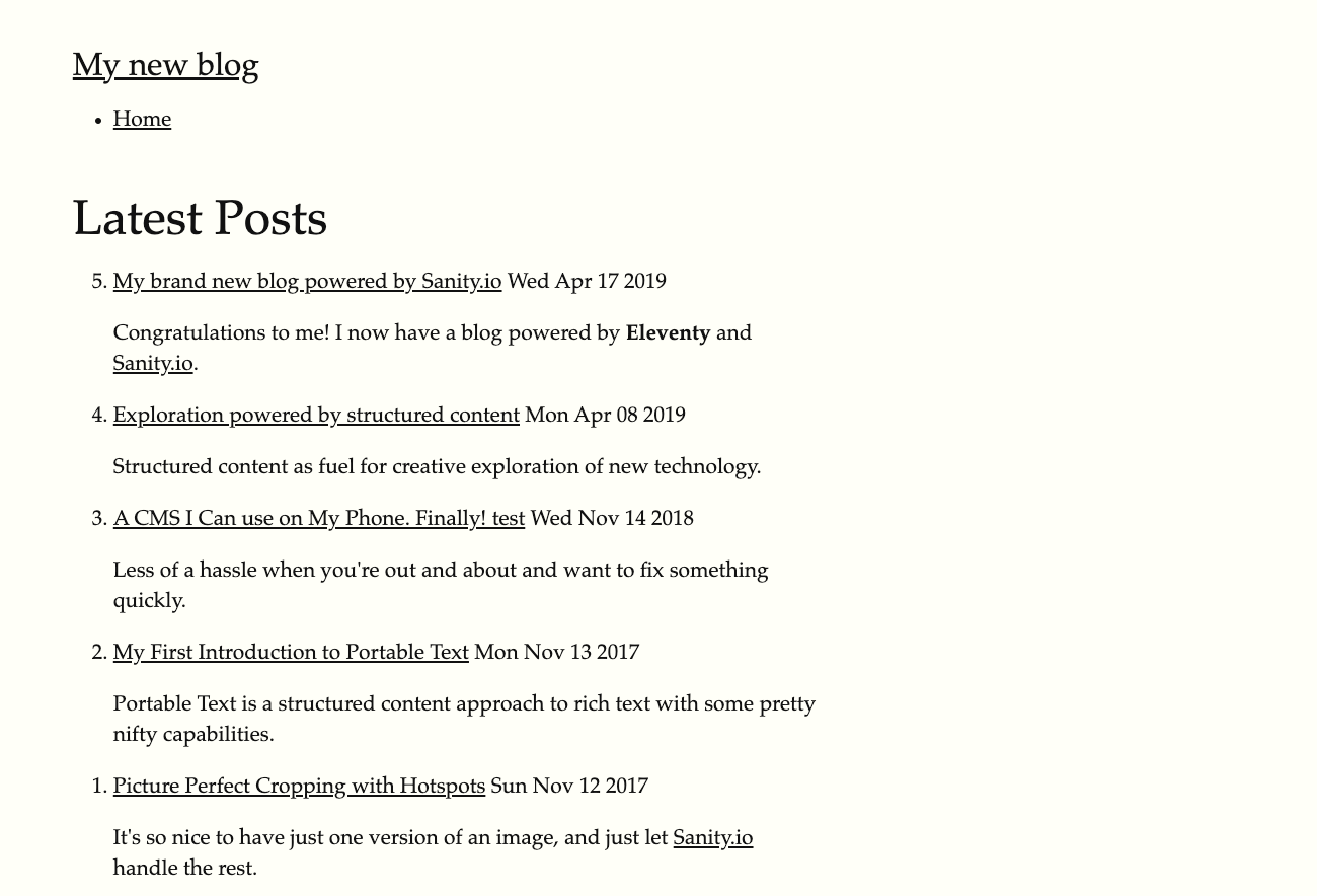 Each of the 5 blog posts now has an excerpt showing beneath