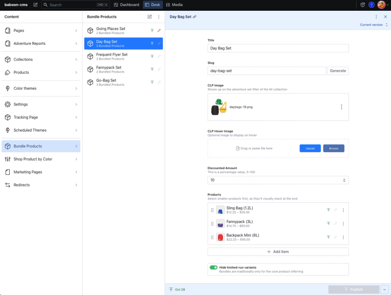 Bundle product landing page configuration 