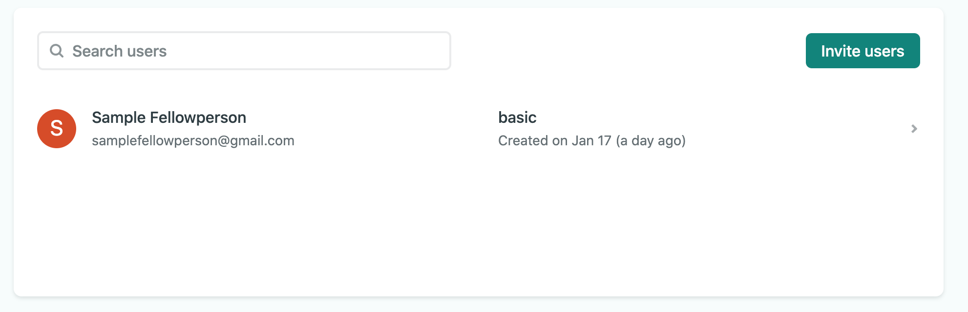 View of the Netlify identity dashboard with new user record present