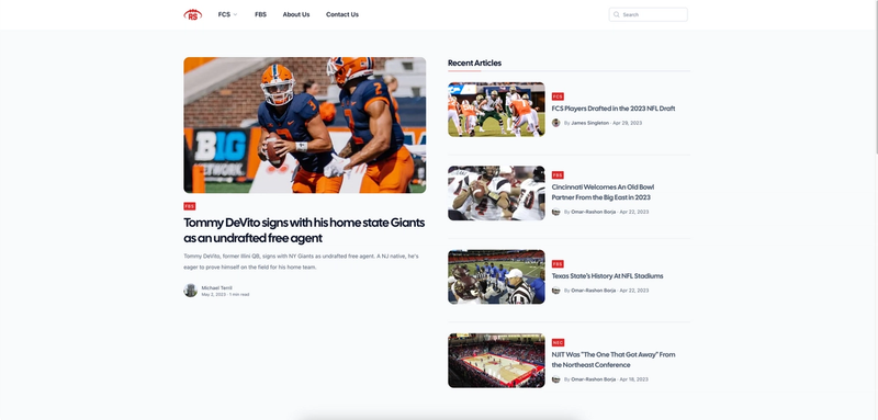 The home page for Redshirt Sports