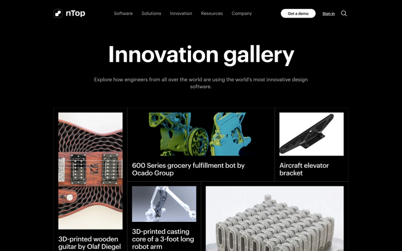 The innovation gallery shows off the work customers have created using nTop.