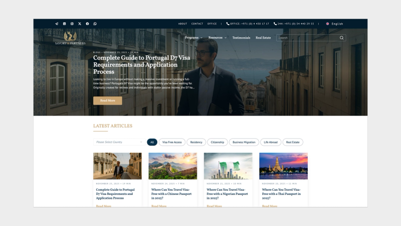 Screenshot overview of the various programs offered by the company, which are divided into two main categories: Residency by Investment and Citizenship by Investment.