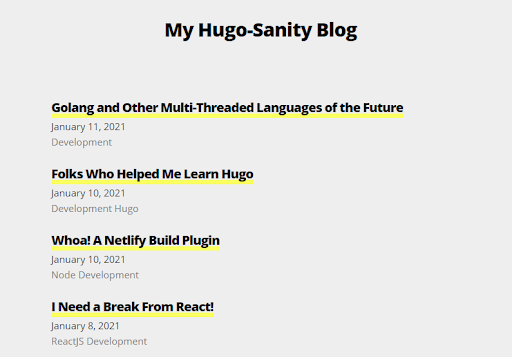 Our blog posts are now rendered on the front page of our starting blog.