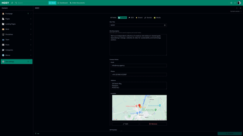 NOSY Sanity Studio - Site Settings