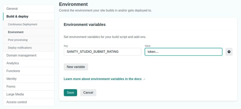 Screenshot of Netlify's environment variables management interface