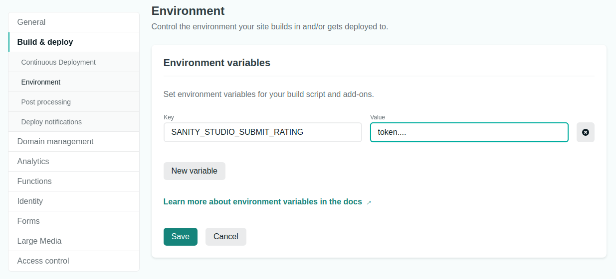 Screenshot of Netlify's environment variables management interface