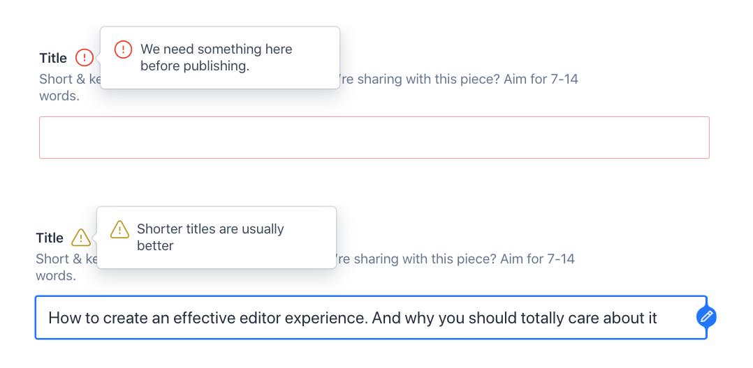 Field validation with Error message (top), and Warning (bottom).