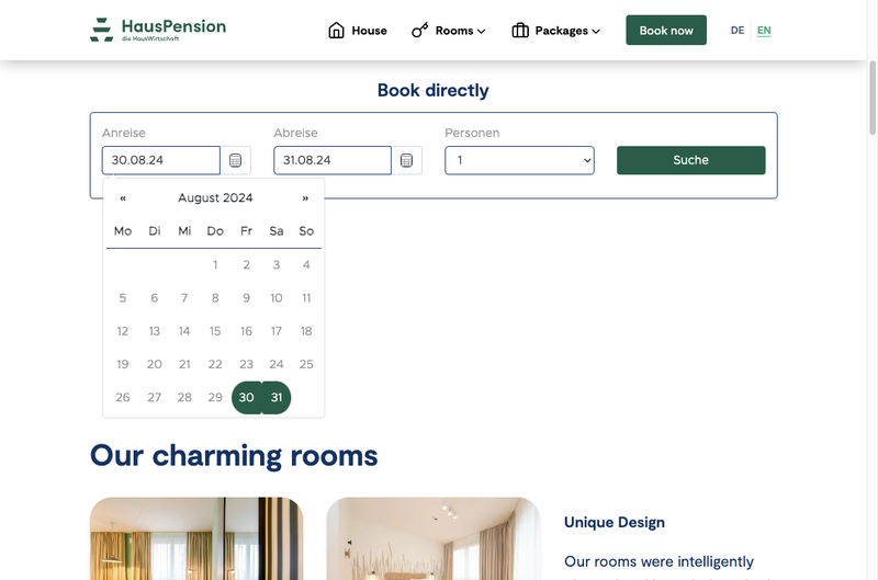 the booking tool integrates seamlessly into the website