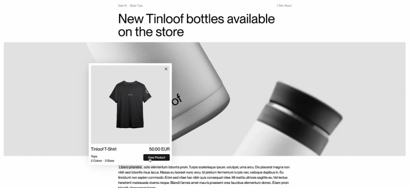Product popup on Tinloof Store