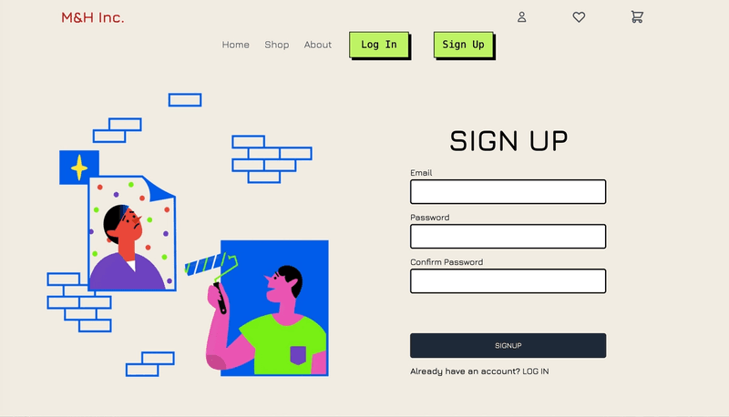 sign up screen
