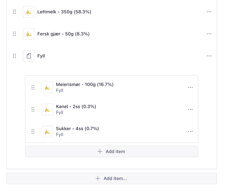 Ingredient groups inside the ingredients list