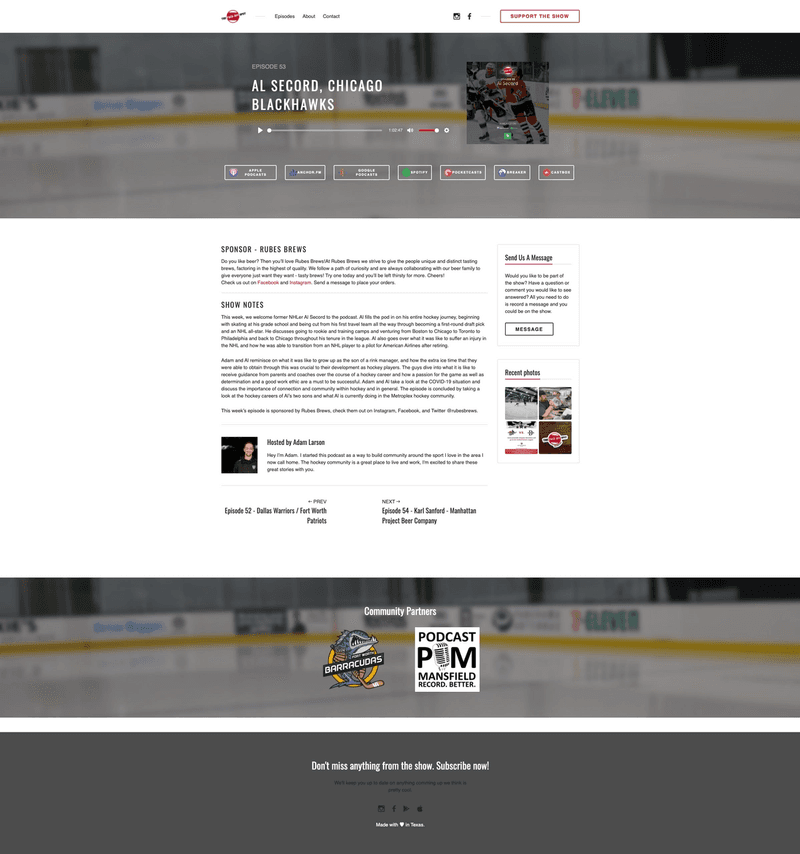 a view of the episode page, face-off spot podcast