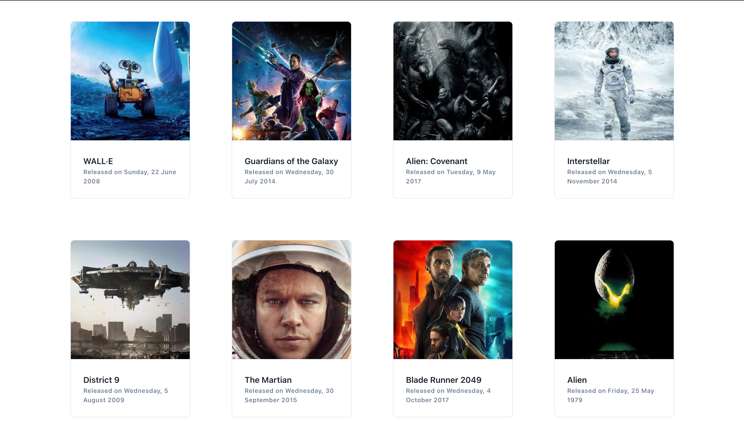 Index page showing movies loaded from Sanity backend