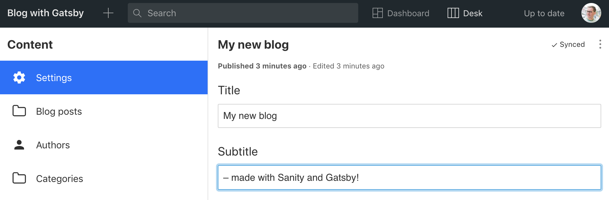 Sanity Studio interface with a subtitle input field