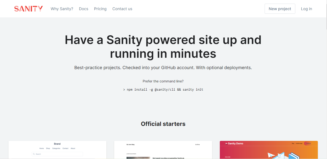 Sanity homepage