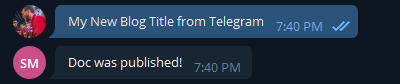 Telegram will confirm the doc was published...