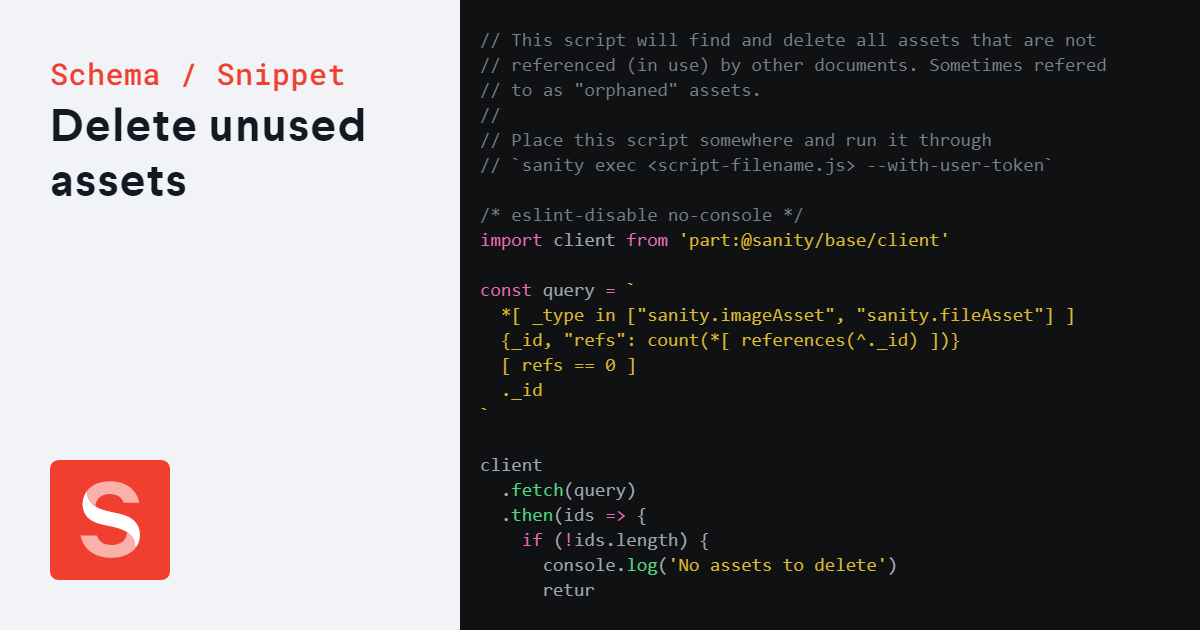 Delete Unused Assets Sanity io Schema