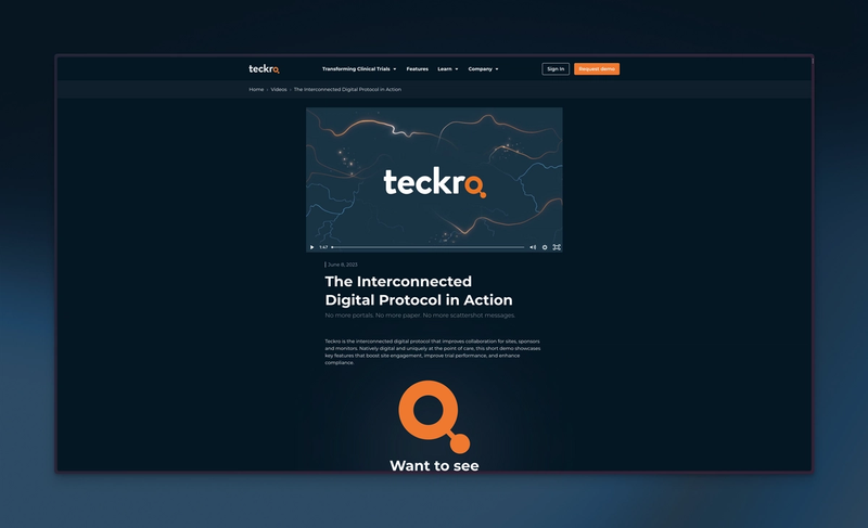 The video page from the teckro website Video page serving videos directly referenced from Wistia