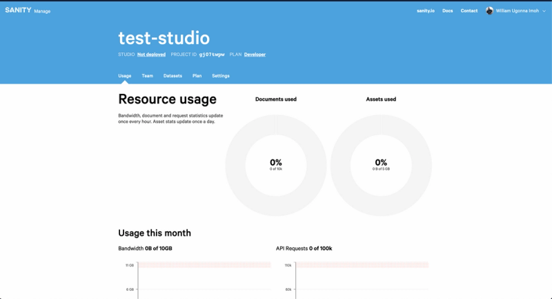 Sanity test studio interface