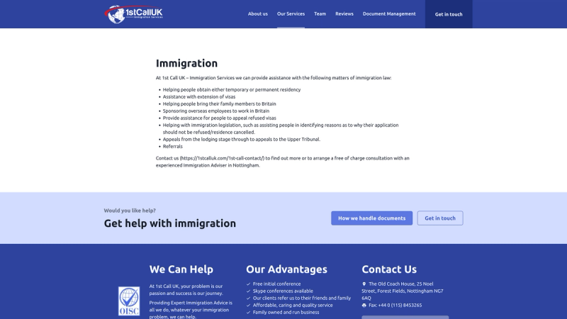 1st Call UK Immigration page