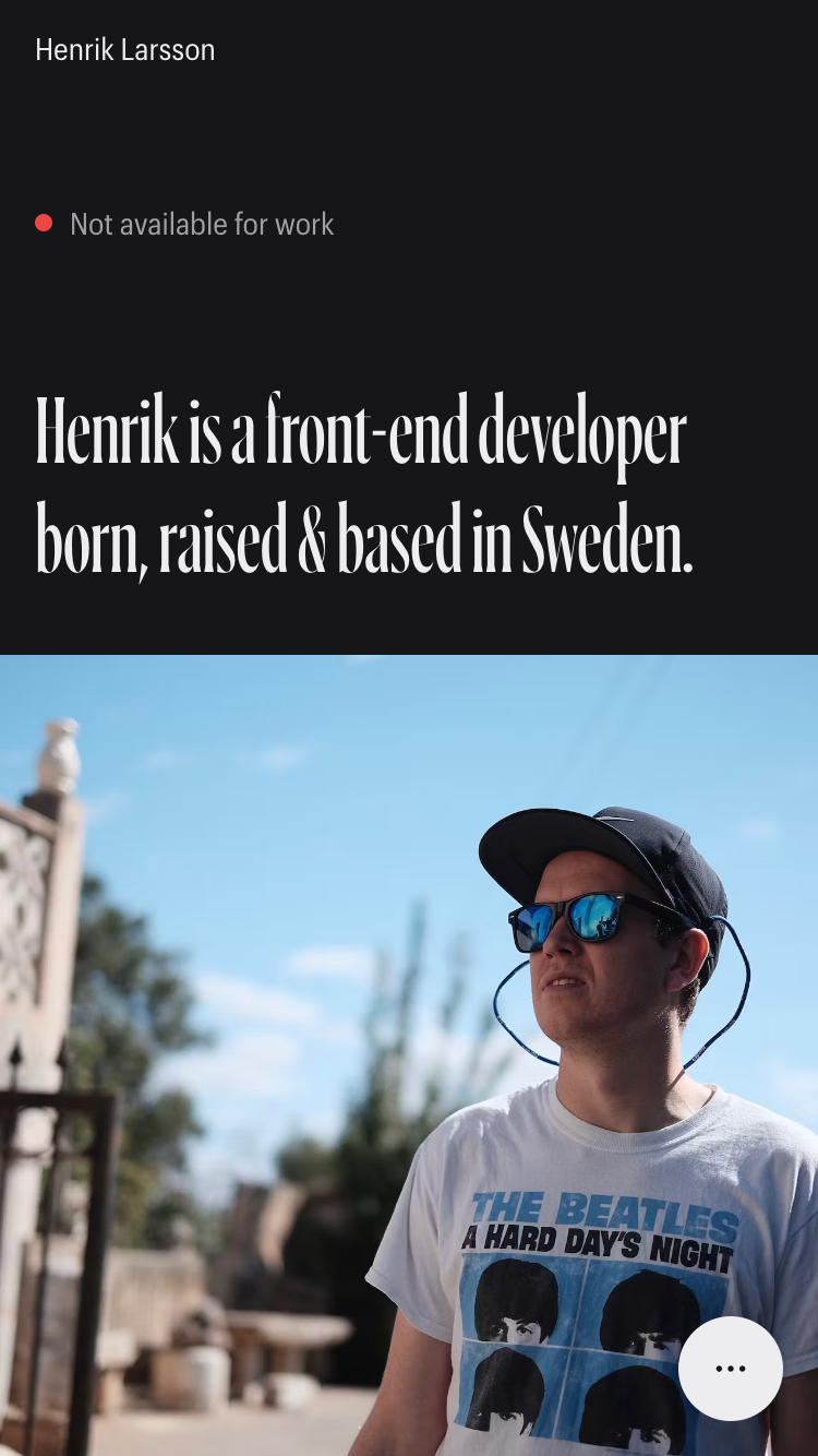 Screenshot of frontpage on mobile devices on Henrik's website