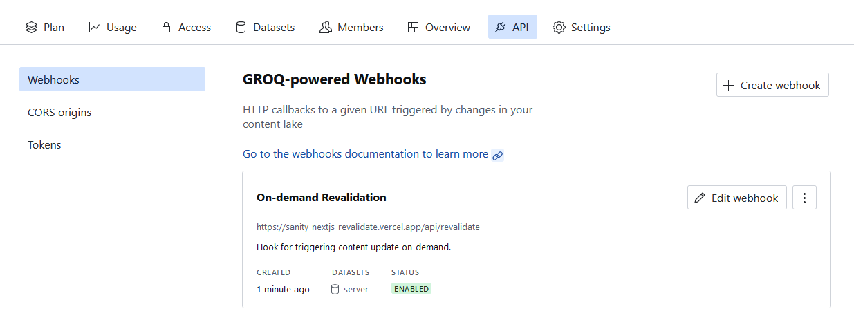 Sanity GROQ-powered webhook created
