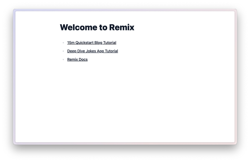 The default start page of a new Remix application