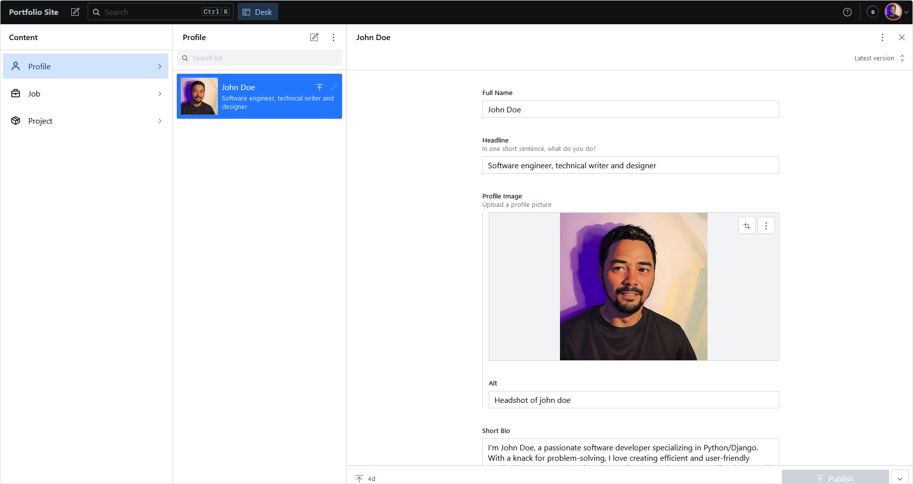 Studio page without navbar and footer components