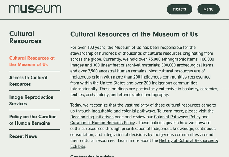 The Cultural Resources page, showing an interactive table of contents in the left-hand column.