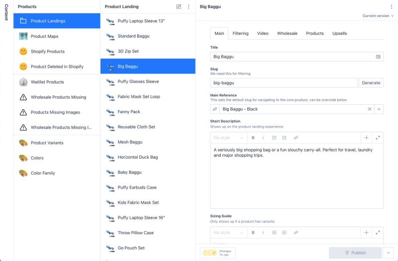 The Product Landing is the parent association of the many nested products under the same product umbrella, this is where global data is set for products ranging from 10-80 nested products