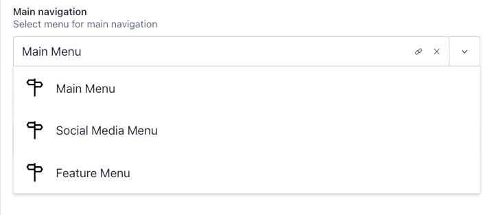 The reference field in the Site Settings page provides a dropdown of all the navigations available to select as the main navigation.