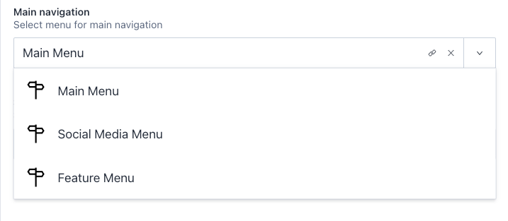 The reference field in the Site Settings page provides a dropdown of all the navigations available to select as the main navigation. 