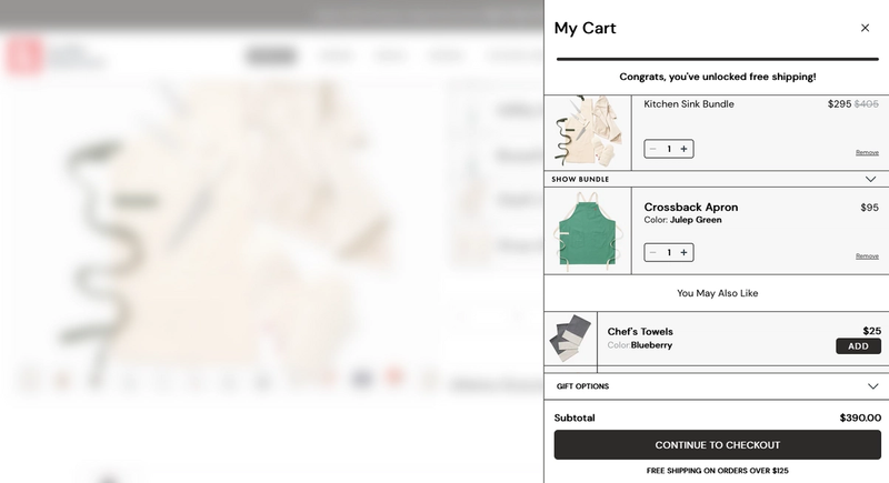 Cart experience with custom color attributes and nested bundling + upsells powered by sanity