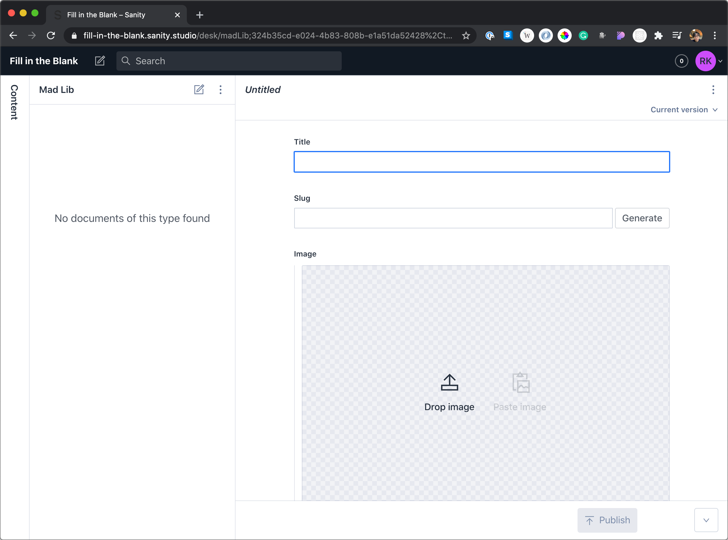 Screenshot of the deployed Sanity Studio