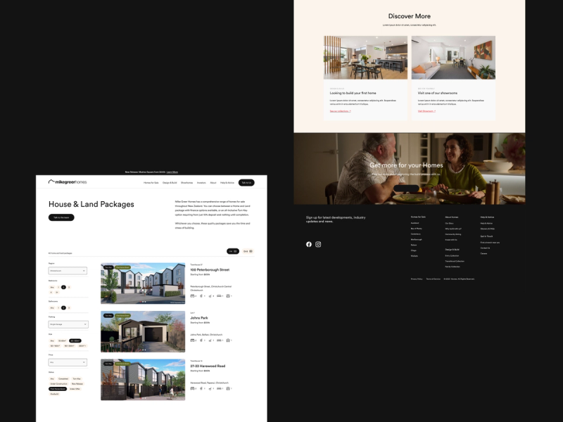 Screenshot of Mike Greer Homes website pages