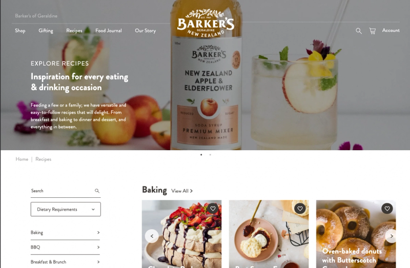 Recipes landing page