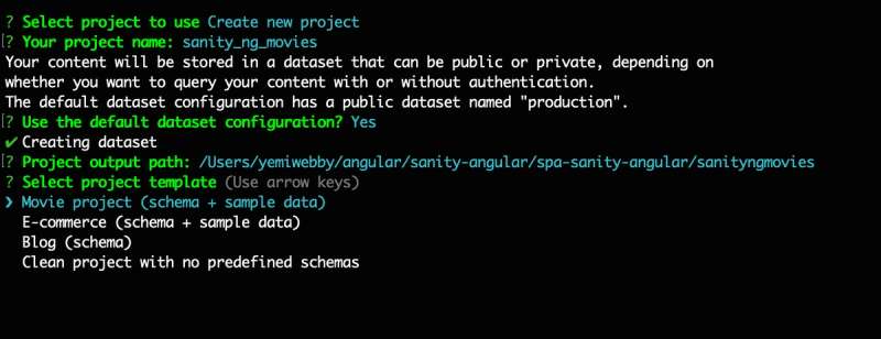 creating a new project on sanity from the terminal