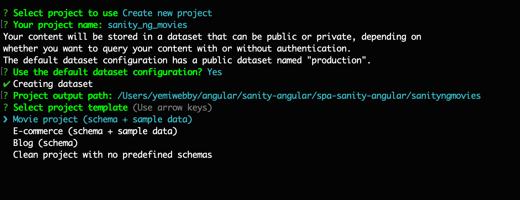 creating a new project on sanity from the terminal