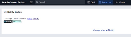 The Netlify widget was successfully installed to Sanity's dashboard.